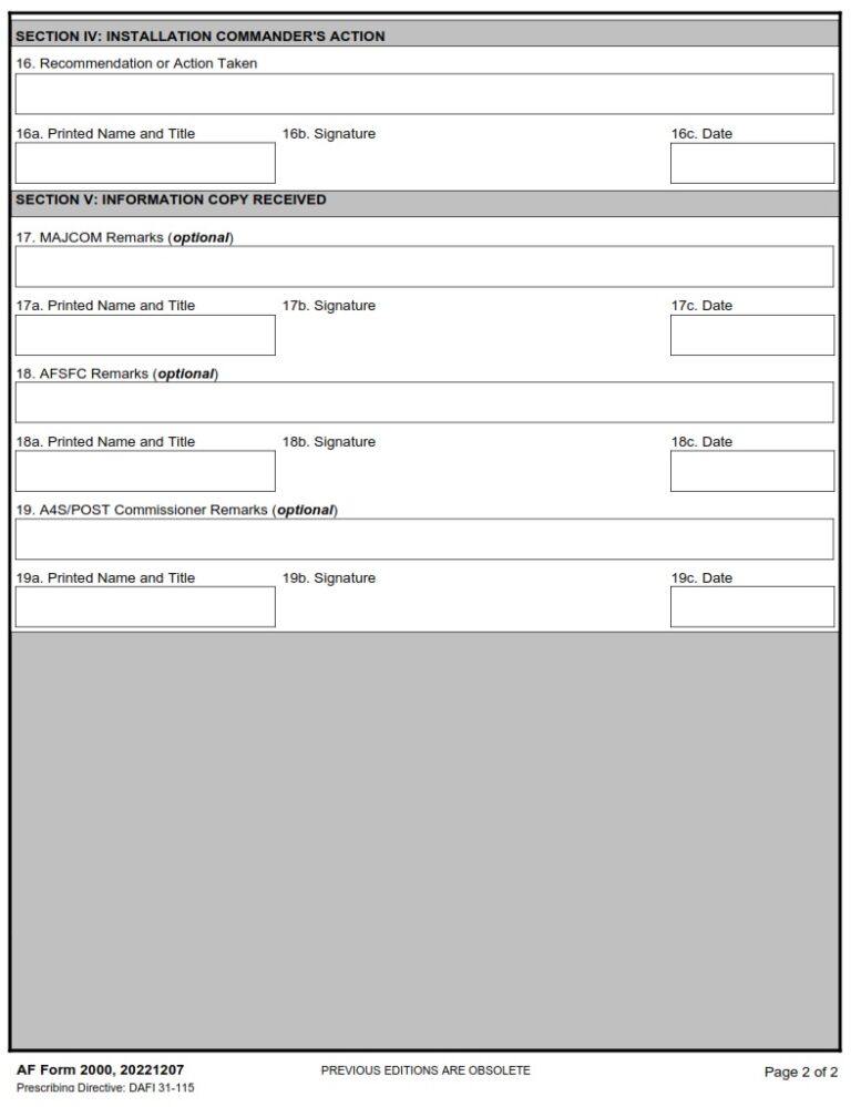 AF Form 2000 - Security Forces Command Action For Investigation Or ...