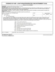 AF Form 2395 - Evidence Of Age - (Usaf Nonappropriated Fund Retirement ...