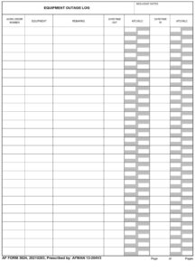 AF Form 3624 - Equipment Outage Log - AF Forms