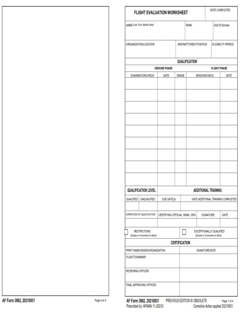 AF Form 3862 Flight Evaluation Worksheet AF Forms