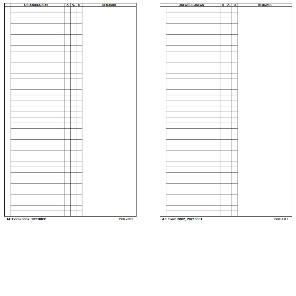 AF Form 3862 Flight Evaluation Worksheet AF Forms