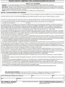 AF Form 64 - Reserve Service Commitment Acknowledgement/Declination ...