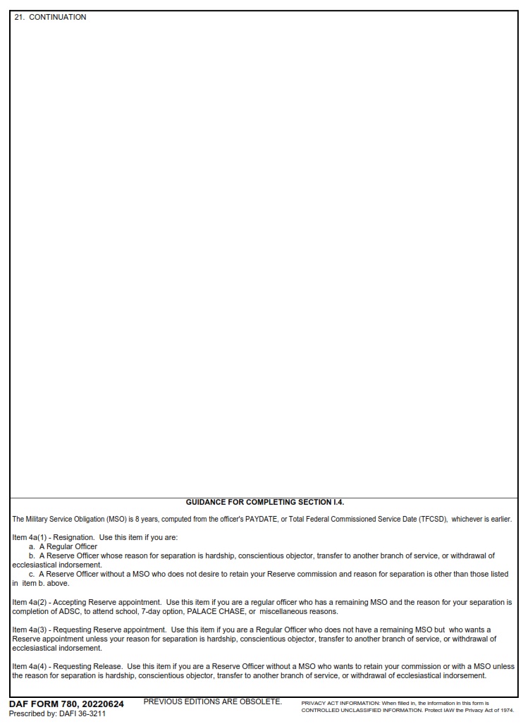 DAF Form 780 Officer Separation Actions AF Forms
