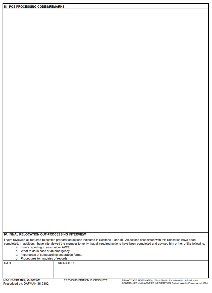 DAF Form 907 Relocation Preparation Checklist AF Forms