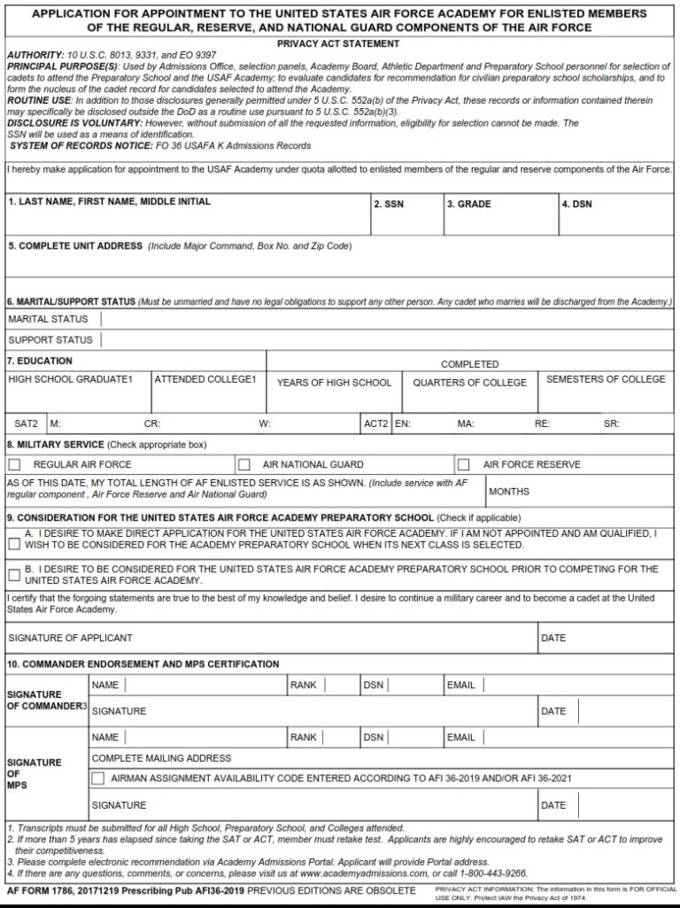 AF Form 1786 – AF Form 1786 – Application for Appointment to the United ...