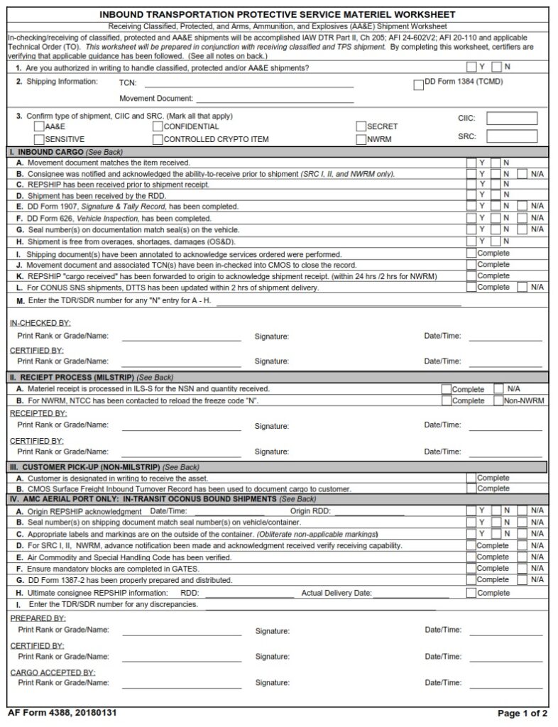 AF Form 4388 Inbound Transportation Protective Service Material af-form-4388-inbound-transportation-protective-service-material