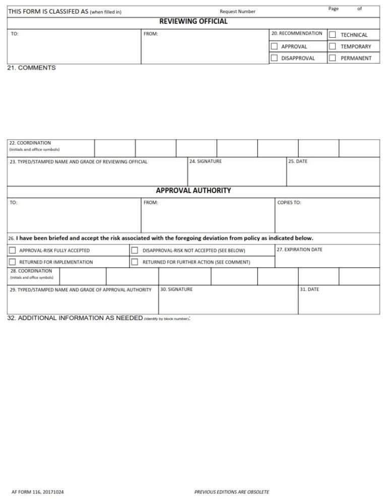 AF Form 116 – Request For Deviation From Security Criteria - AF Forms