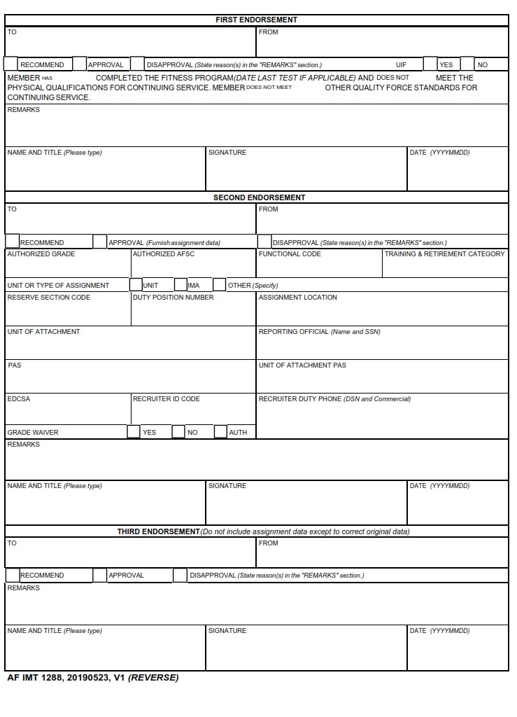 AF Form 1288 Application For Ready Reserve Assignment AF Forms
