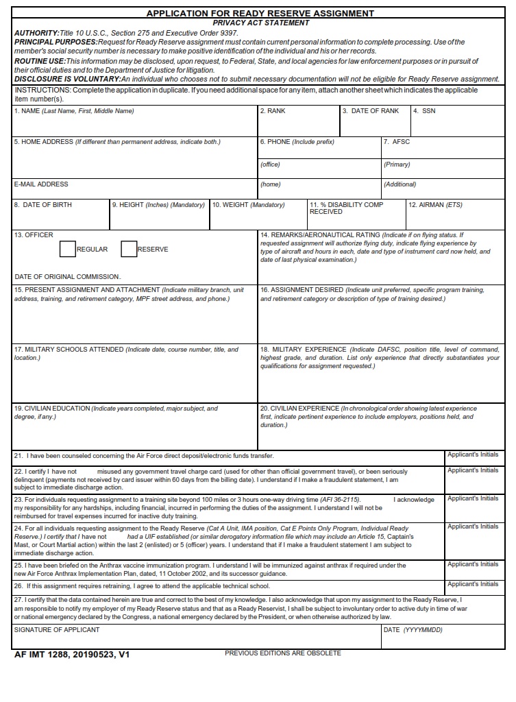 AF Form 170 Appointment Of Vehicle Trainers AF Forms