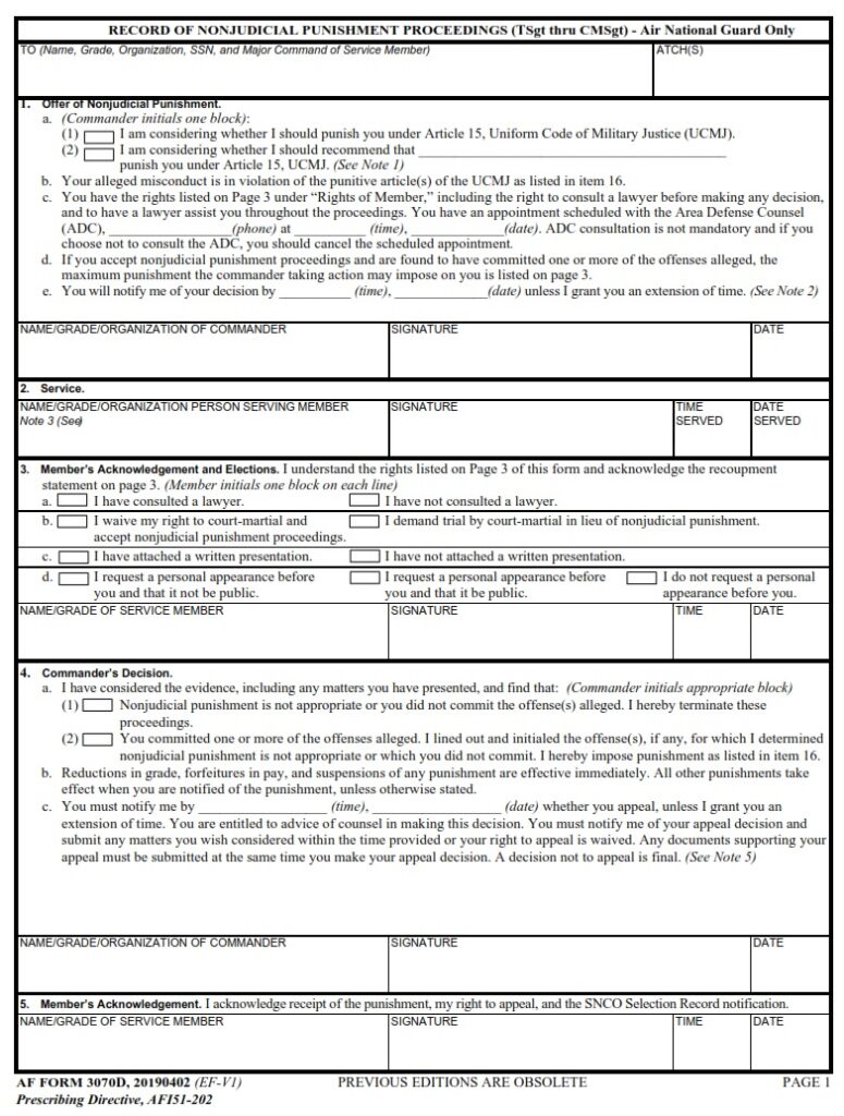 AF Form 3070D – Record Of Nonjudicial Punishment Proceedings (TSGT THRU ...