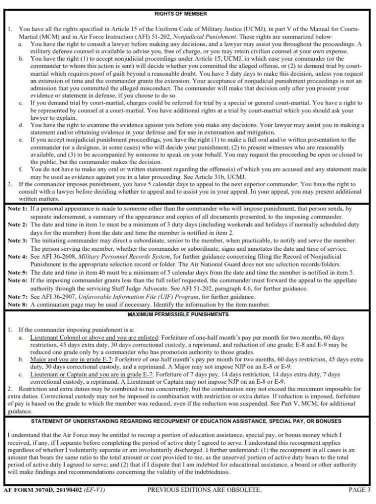 AF Form 3070D – Record Of Nonjudicial Punishment Proceedings (TSGT THRU ...
