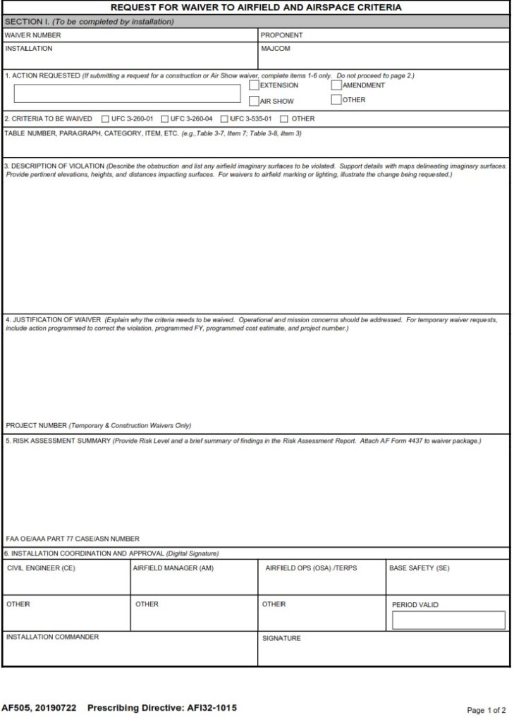 AF Form 505 – Request For Waiver To Airfield and Airspace Criteria - AF ...