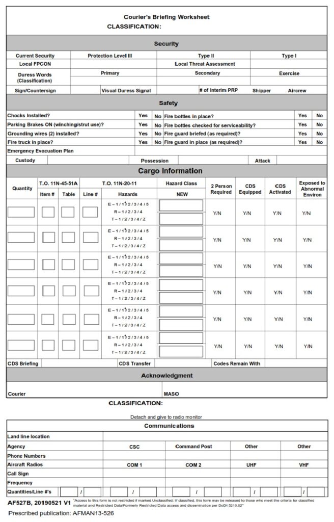 AF Form 527B Courier s Briefing Worksheet AF Forms