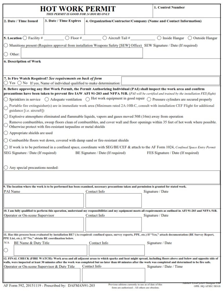 AF Form 592 - Usaf Hot Work Permit - AF Forms