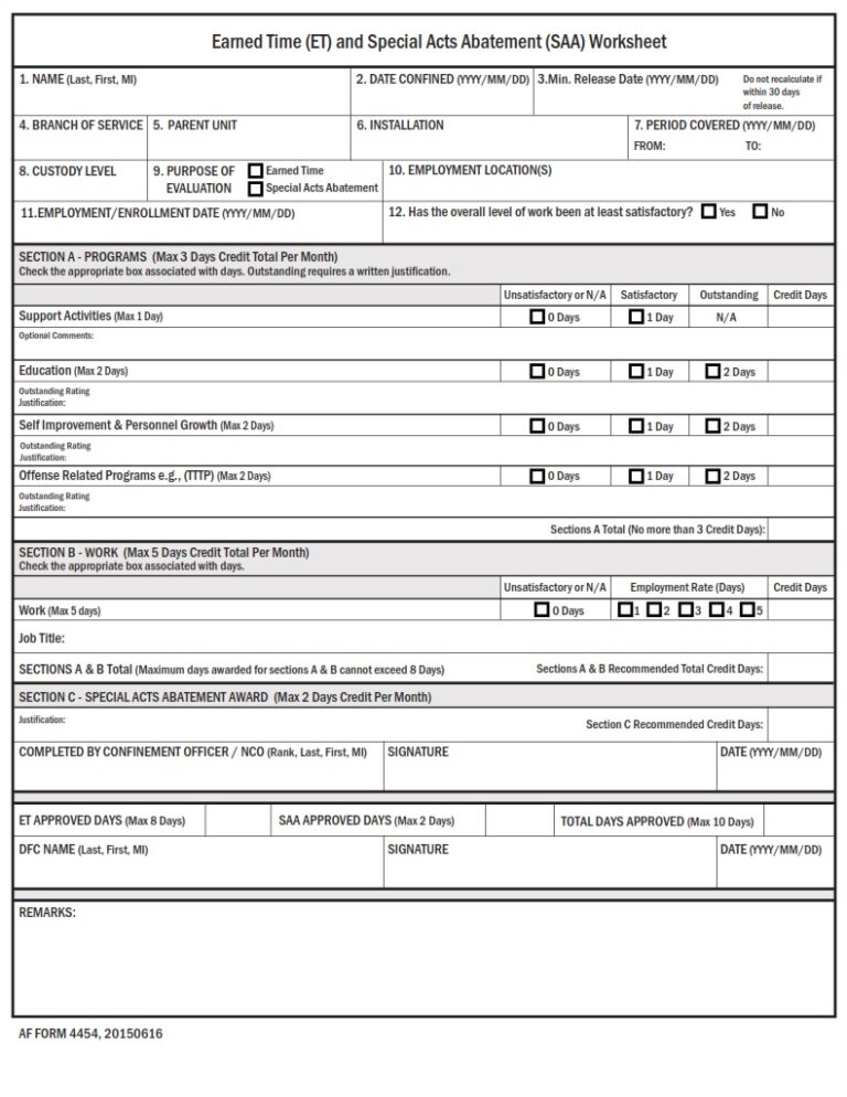 AF Form 4454 – Earned Time (ET) and Special Acts Abatement (SAA ...