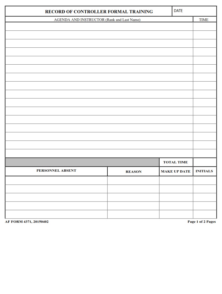 AF Form 4371 Record Of Controller Formal Training AF Forms