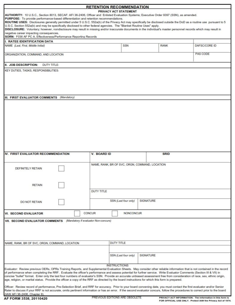 AF Form 3538 – Retention Recommendation - AF Forms