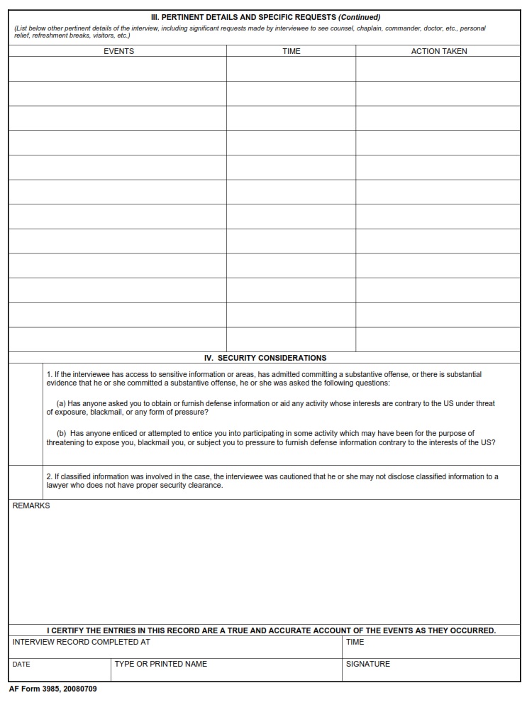 AF Form 3985 Interview Record AF Forms