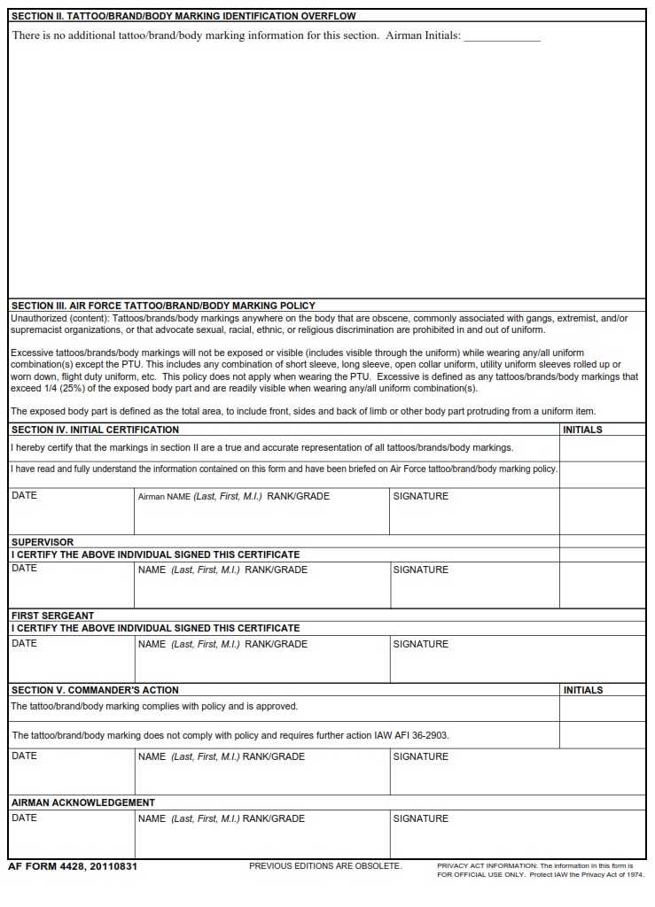 AF Form 4428 Tattoo Screening Verification AF Forms