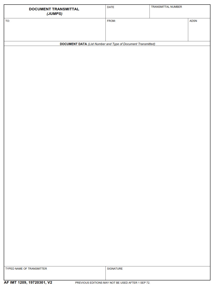 AF Form 1209 Document Transmittal Jumps AF Forms
