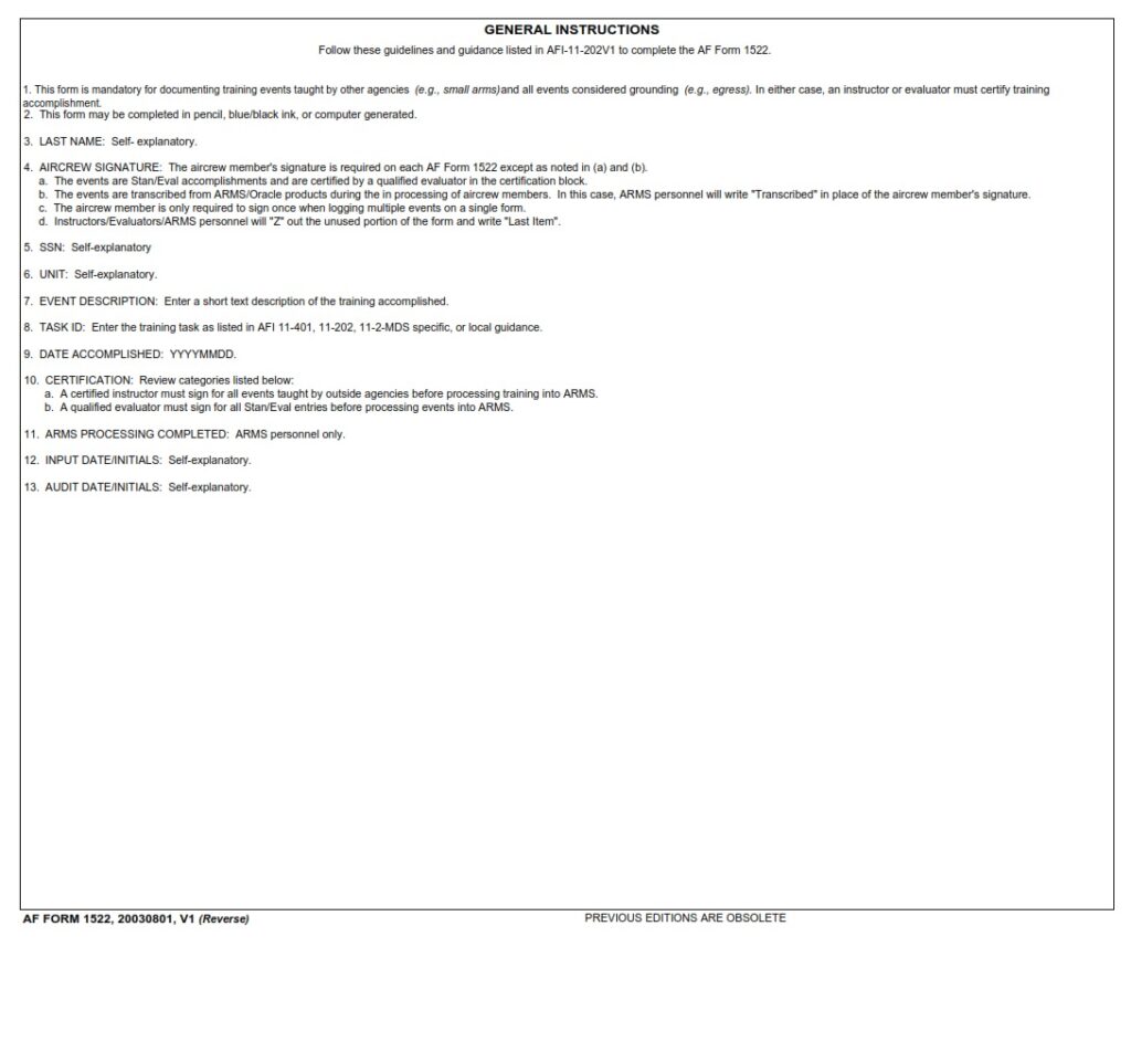 AF Form 1522 ARMS Additional Training Accomplishment Report AF Forms af-form-1522-arms-additional-training-accomplishment-report-af-forms