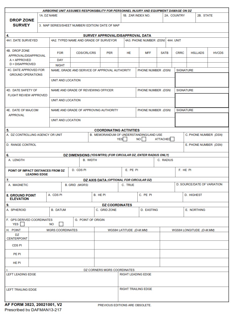 AF Form 3823 Drop Zone Survey AF Forms