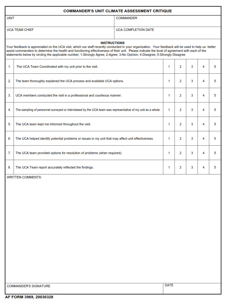 AF Form 3969 Commander s Unit Climate Assessment Critique AF Forms
