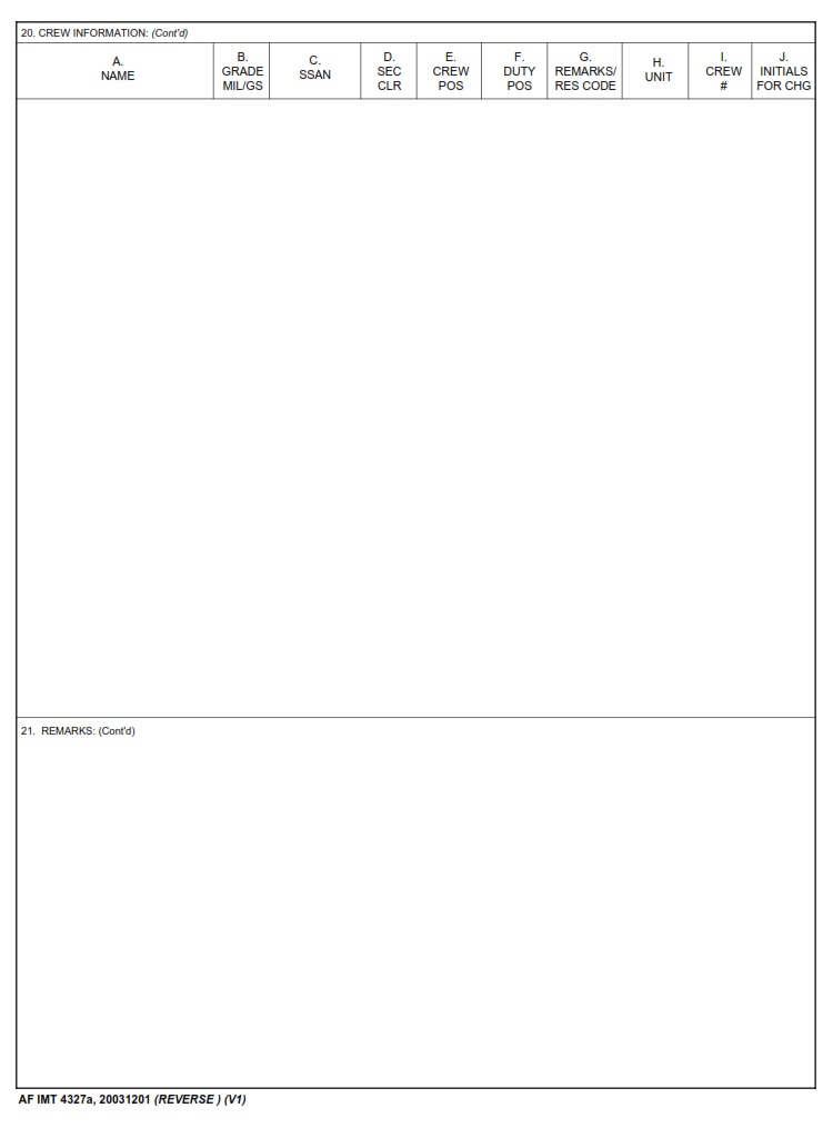 AF Form 4327A Crew Flight FA Authorization AF Forms