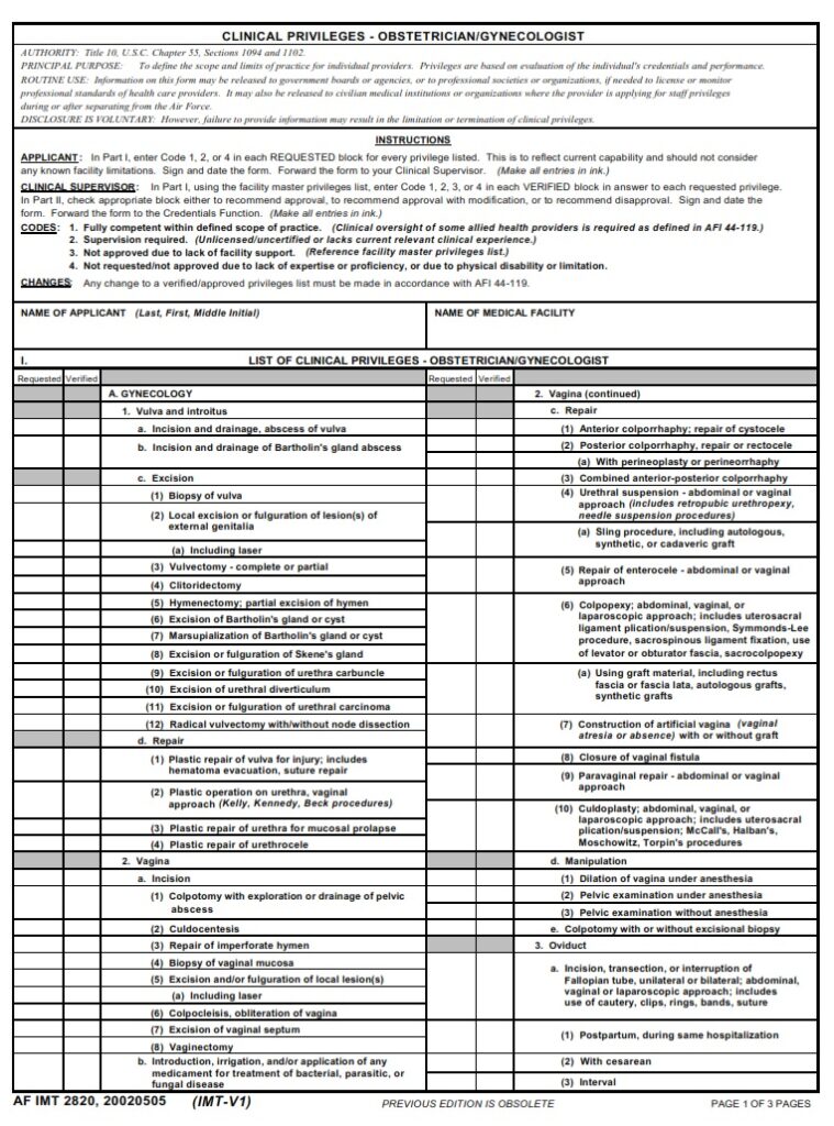 af-form-2820-clinical-privileges-obstetrician-gynecologist-af-forms