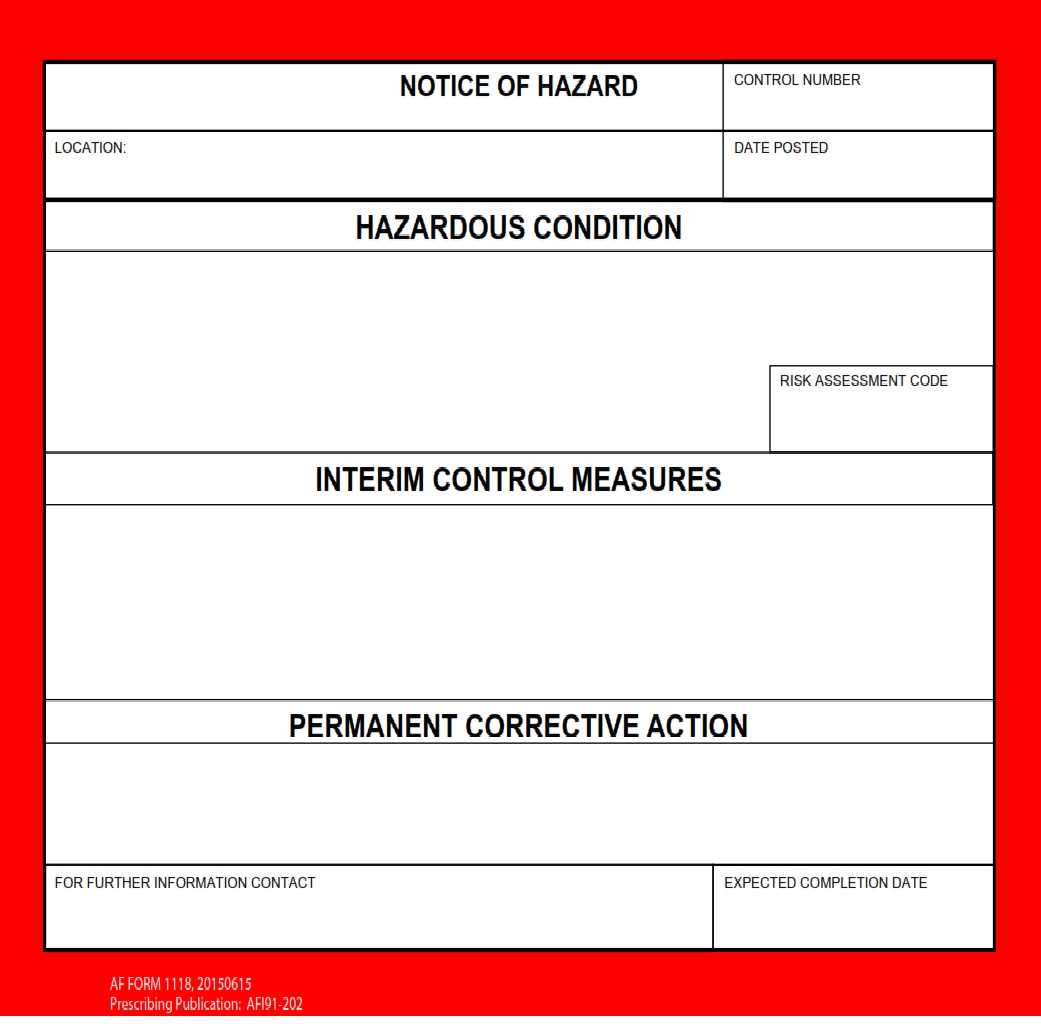 AF Form 1118 Notice Of Hazard AF Forms