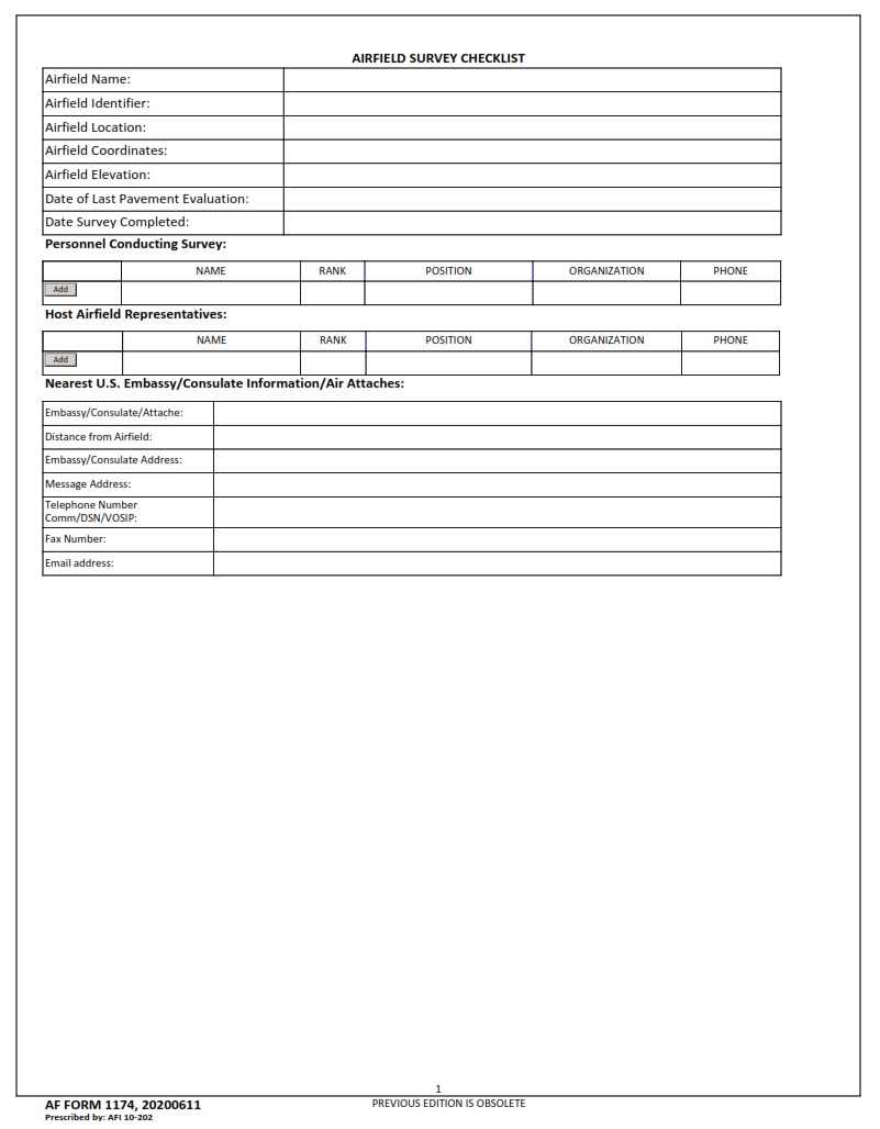 AF Form 1174 Airfield Survey AF Forms