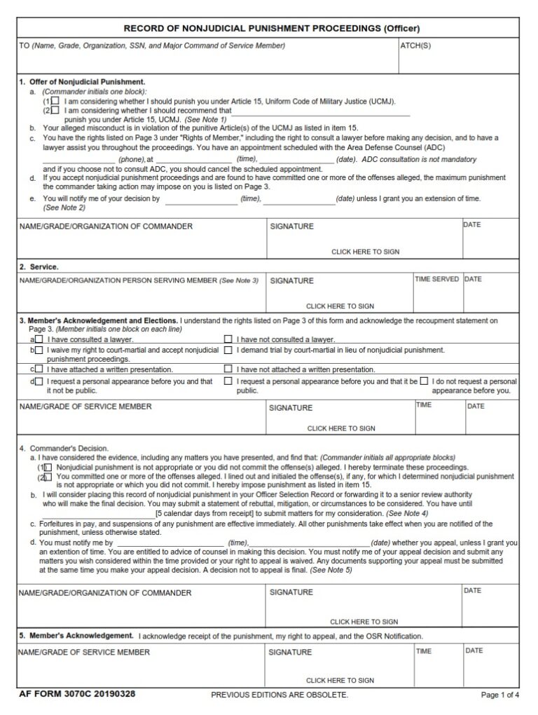 AF Form 3070C – Record Of Nonjudicial Punishment Proceedings (Officer ...