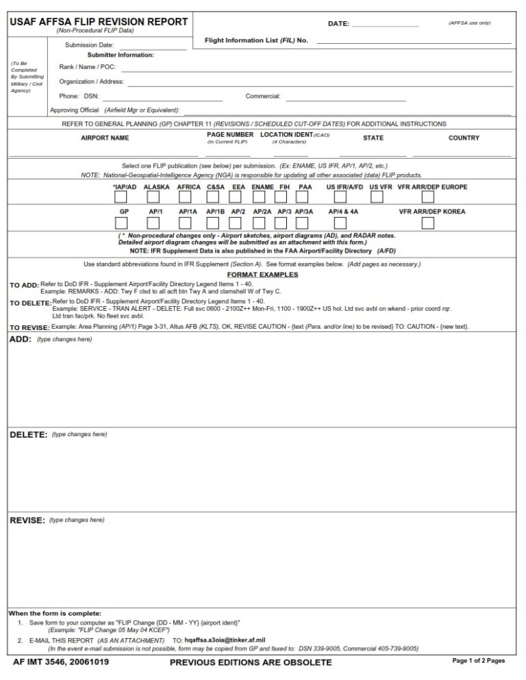 Af Form 3546 Usaf Affsa Flip Revision Report Af Forms