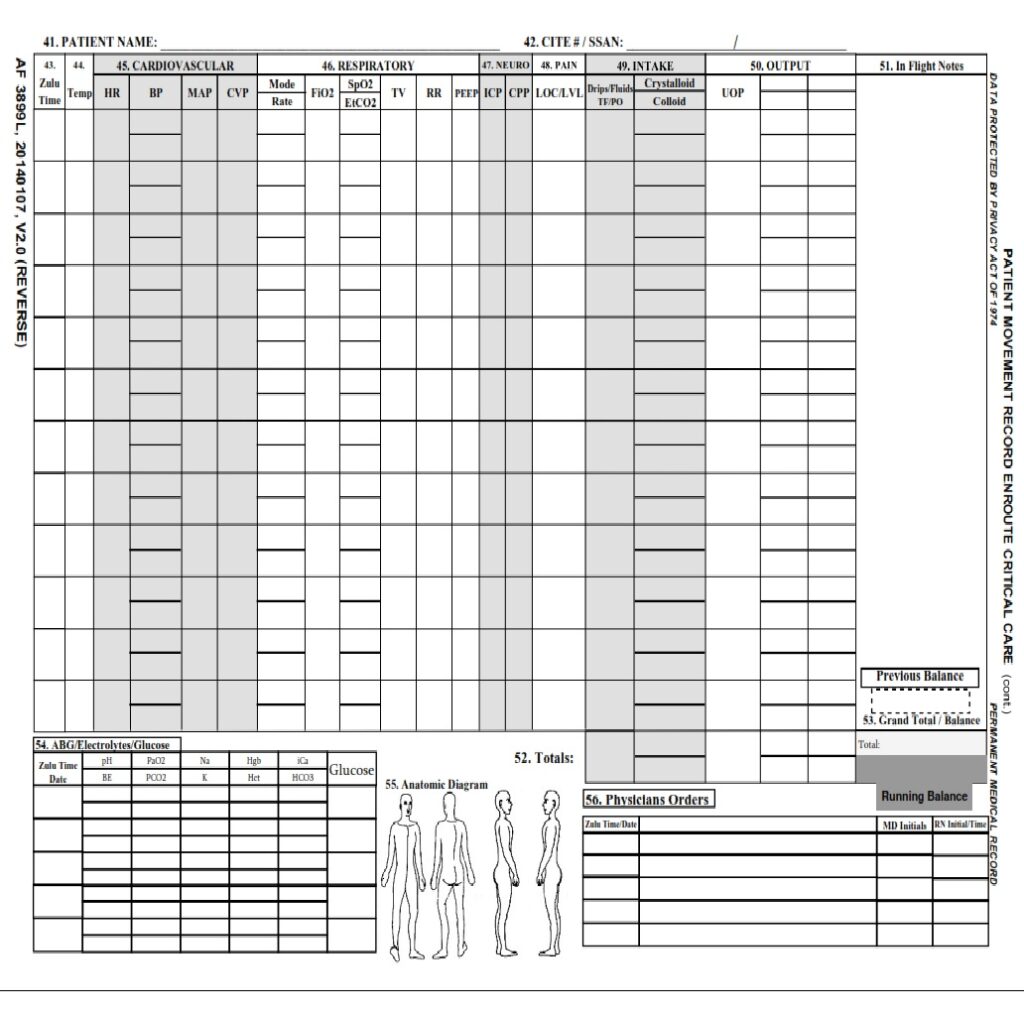 AF Form 3899L Patient Movement Record En Route Critical Care AF Forms af-form-3899l-patient-movement-record-en-route-critical-care-af-forms