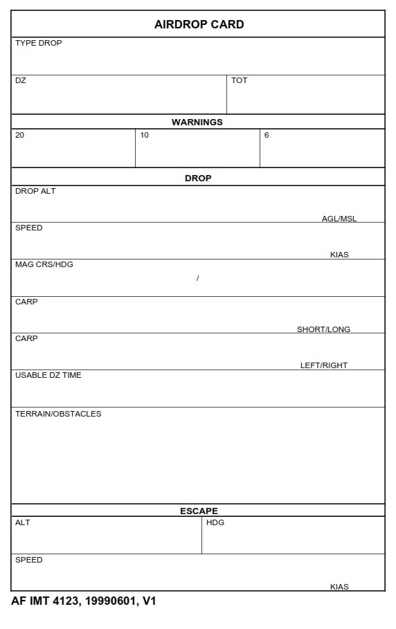 AF Form 4123 Airdrop Card AF Forms
