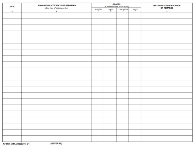 AF Form 4141 - Individual's Record Of Duties and Experience Ground ...