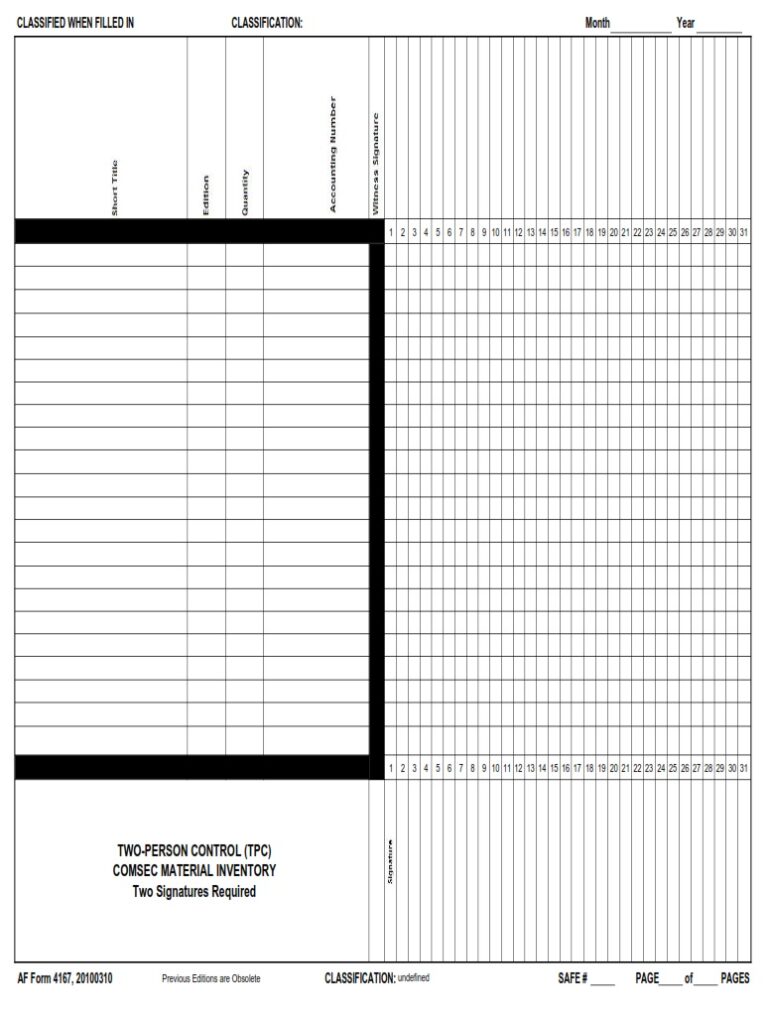 AF Form 4167 – Two-Person Control (PC) Comsec Material Inventory - AF Forms