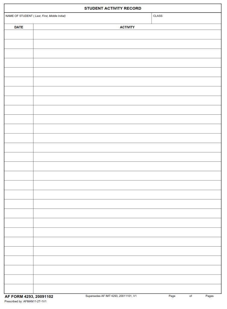 AF Form 4293 Student Activity Record AF Forms