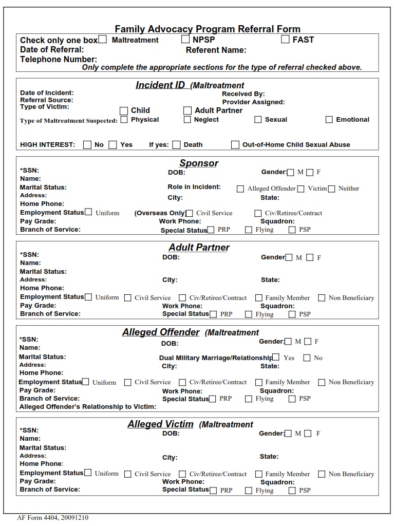 AF Form 4404 Family Advocacy Program Referral Form AF Forms