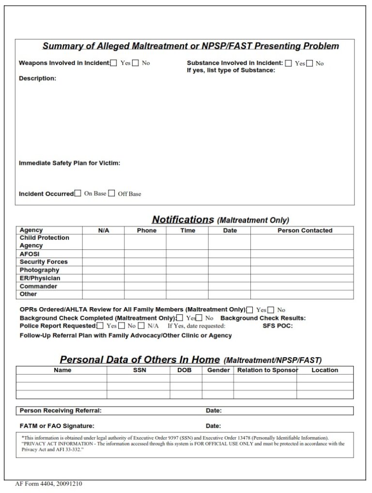 AF Form 4404 Family Advocacy Program Referral Form AF Forms AF Form 4404 Family Advocacy Program Referral Form AF Forms