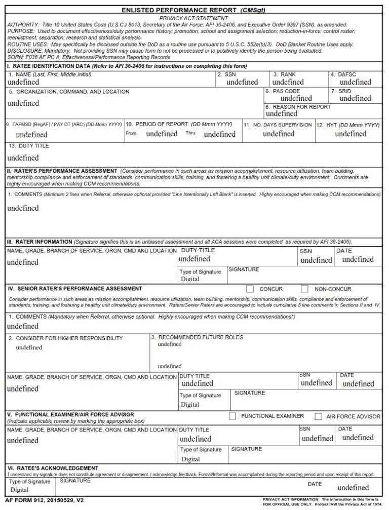 AF Form 912 – Enlisted Performance Report (CMSGT) - AF Forms