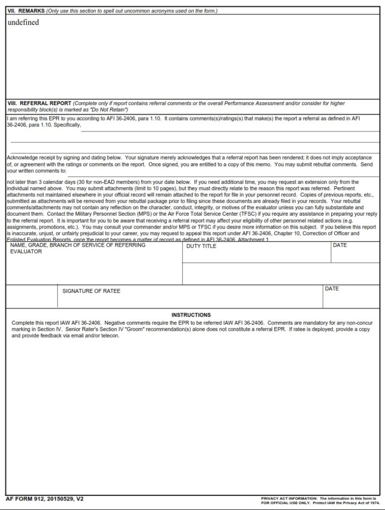 AF Form 912 Enlisted Performance Report CMSGT AF Forms