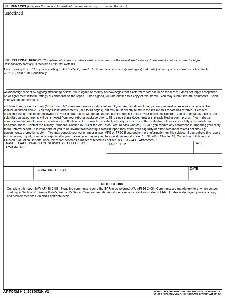AF Form 912 Enlisted Performance Report CMSGT AF Forms