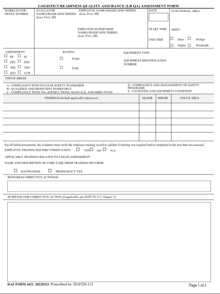 DAF Form 4421 – Logistics Readiness Quality Assurance (LR QA ...