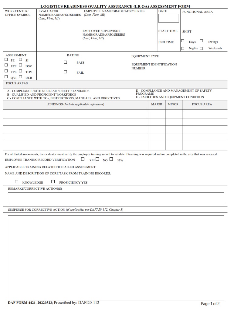 DAF Form 4421 - Page 1