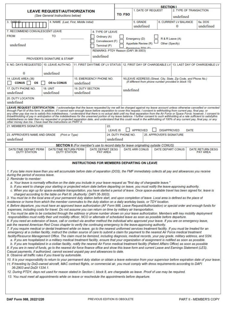 DAF Form 988 - Leave Request/Authorization - AF Forms