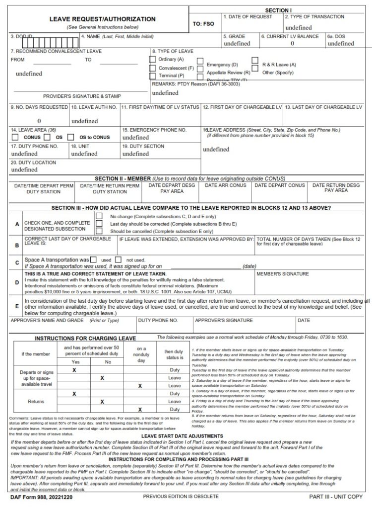 DAF Form 988 Leave Request Authorization AF Forms