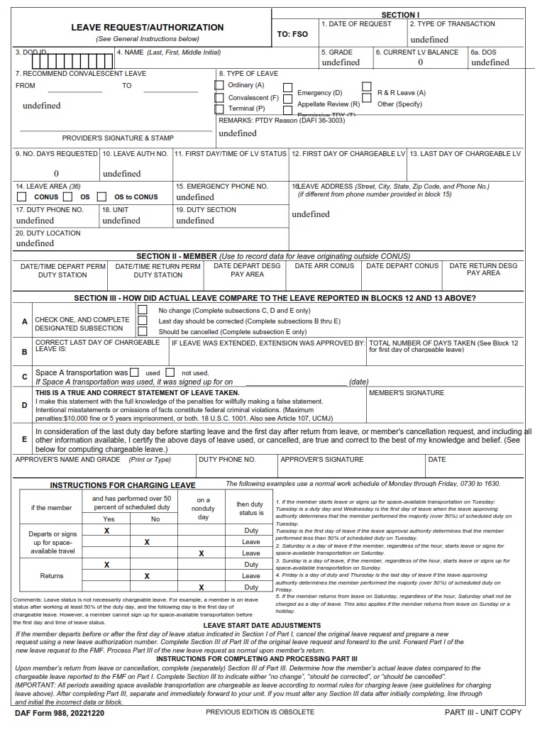 DAF Form 988 Leave Request Authorization AF Forms