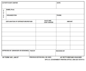 Af Form 1401 – Af Petty Cash Refund Voucher - Af Forms