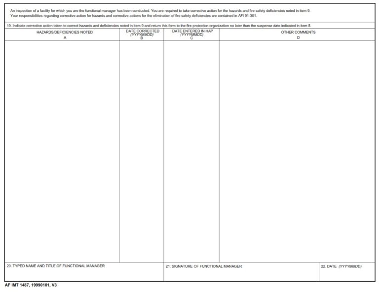 AF Form 1487 - Fire Prevention Visit Report - AF Forms